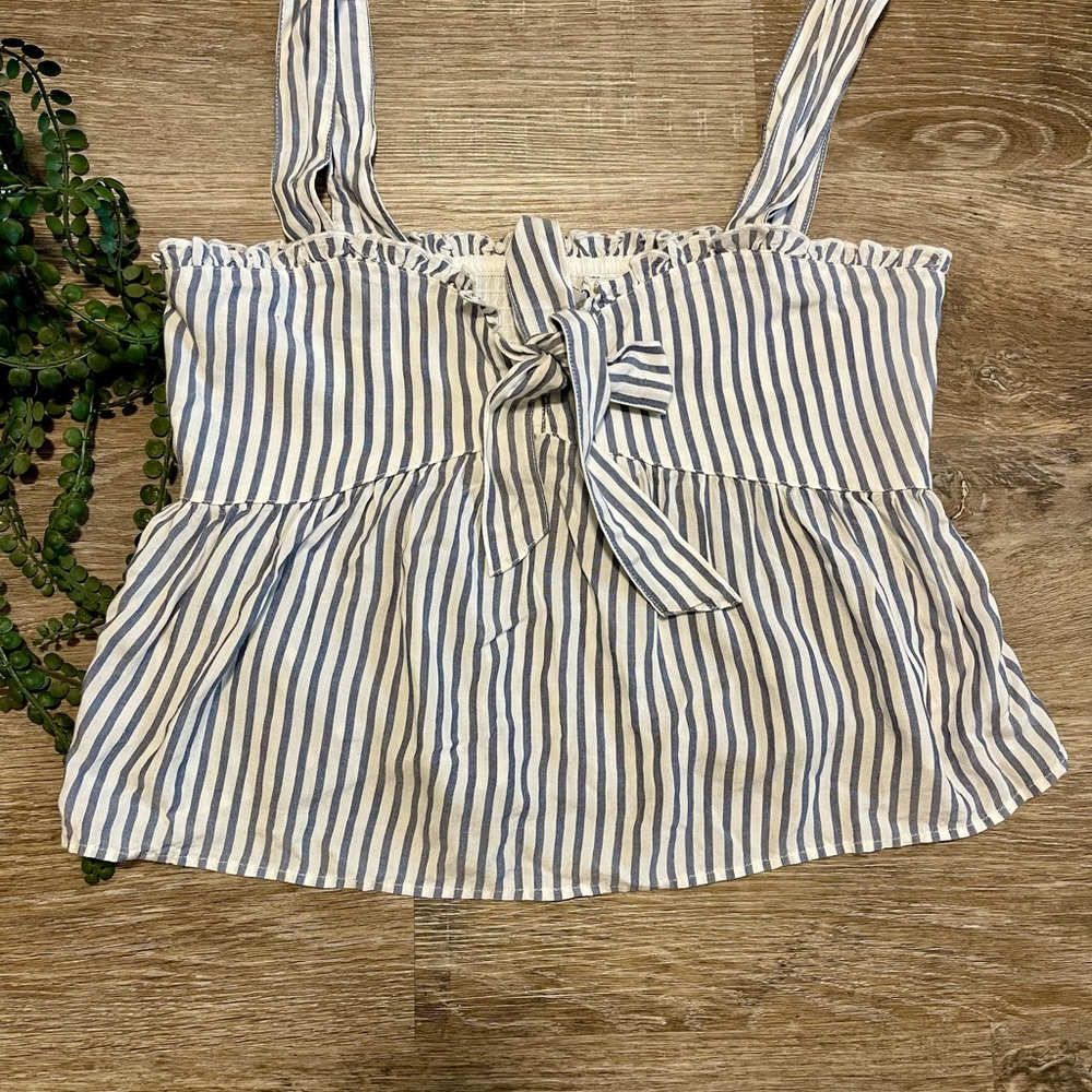 American Eagle Outfitters Blue and White Striped Tie-Front Tank Top